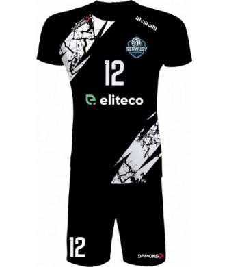 strój siatkarski defender pro pn junior czarno-biały z pełną sublimacją do szkół i siatkówki halowej