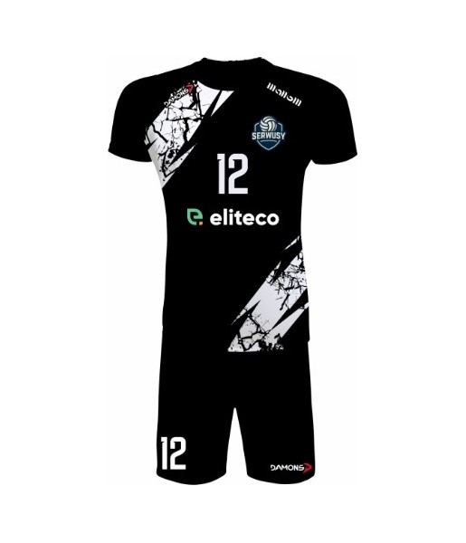 strój siatkarski defender pro pn junior czarno-biały z pełną sublimacją do szkół i siatkówki halowej