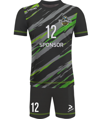 strój siatkarski męski omega 17 czarno-seledynowy, premium komplet meczowy do siatkówki halowej