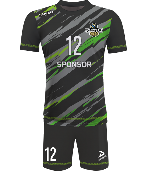 strój siatkarski męski omega 17 czarno-seledynowy, premium komplet meczowy do siatkówki halowej