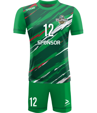 strój siatkarski męski omega 17 zielono-biało-czerwony, premium komplet meczowy do siatkówki halowej