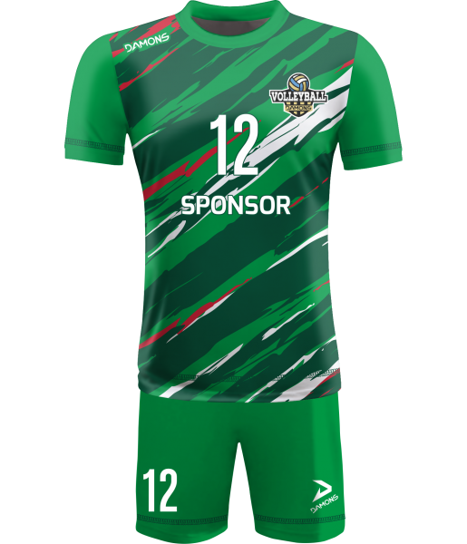 strój siatkarski męski omega 17 zielono-biało-czerwony, premium komplet meczowy do siatkówki halowej