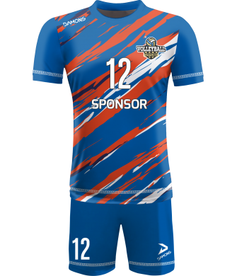strój siatkarski męski omega 17 niebiesko-pomarańczowo-biały, premium komplet meczowy do siatkówki halowej