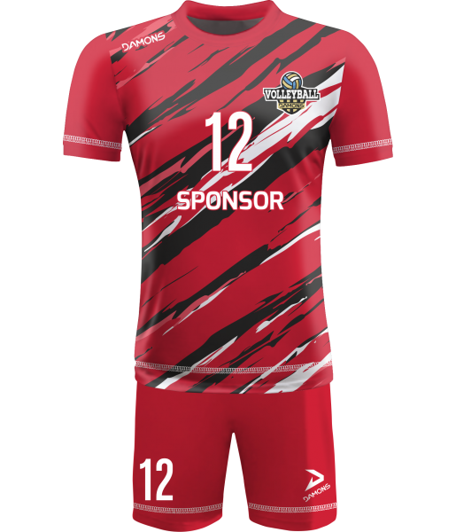 strój siatkarski męski omega 17 czerwono-czarno-biały, premium komplet meczowy do siatkówki halowej