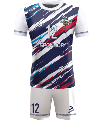 strój siatkarski męski omega 17 biało-granatowo-czerwony, premium komplet meczowy do siatkówki halowej