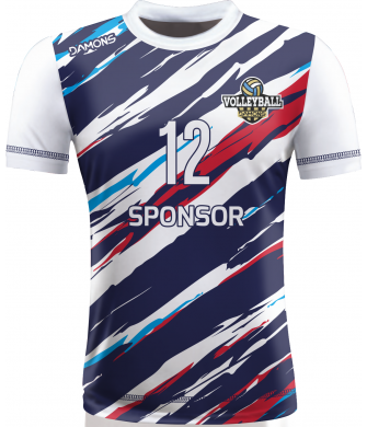 koszulka siatkarska omega 17 biało-granatowo-czerwona, sublimacja, szybkoschnąca do hali