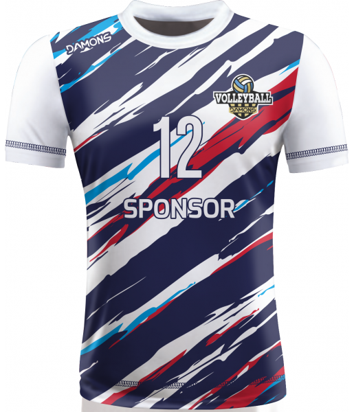 koszulka siatkarska omega 17 biało-granatowo-czerwona, sublimacja, szybkoschnąca do hali