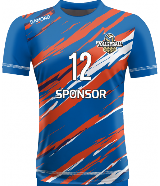 koszulka siatkarska omega 17 niebiesko-pomarańczowo-biała, sublimacja, szybkoschnąca do hali