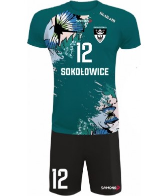 strój siatkarski męski defender pro pn zielono-niebiesko-czarny do siatkówki halowej z personalizacją