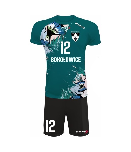 strój siatkarski męski defender pro pn zielono-niebiesko-czarny do siatkówki halowej z personalizacją