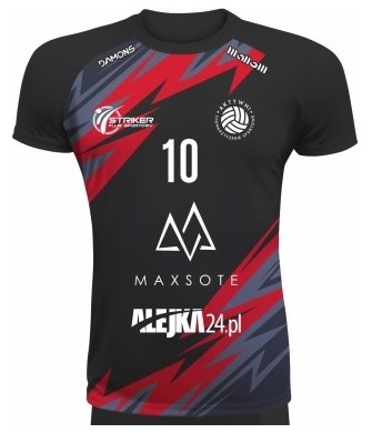 koszulka siatkarska defender pro pn czarno-czerwono-szara, w pełni sublimowana do siatkówki halowej