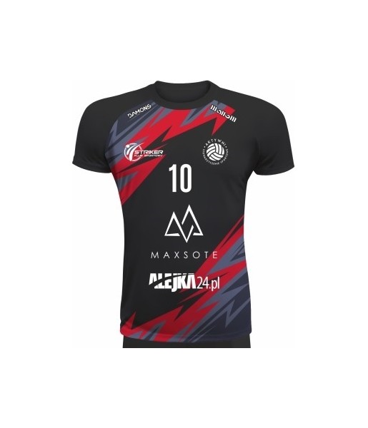 koszulka siatkarska defender pro pn czarno-czerwono-szara, w pełni sublimowana do siatkówki halowej