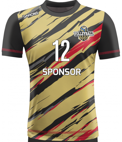 koszulka siatkarska omega 17 junior złoto-czarno-czerwona, sublimacja, premium do siatkówki halowej