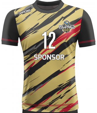 koszulka siatkarska omega 17 złoto-czarno-czerwona, sublimacja, szybkoschnąca do hali