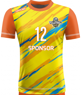 koszulka siatkarska omega 17 junior żółto-pomarańczowo-niebieska, sublimacja, premium do siatkówki halowej