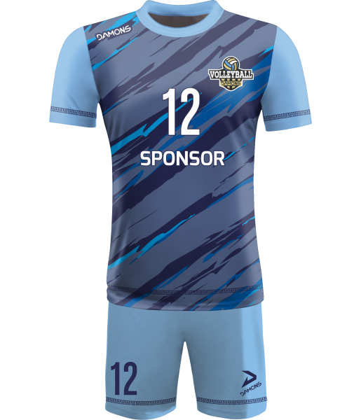 strój siatkarski omega 17 junior szaro-błękitny, premium komplet meczowy do siatkówki halowej