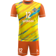 strój siatkarski omega 17 junior żółto-pomarańczowo-niebieski, premium komplet meczowy do siatkówki halowej