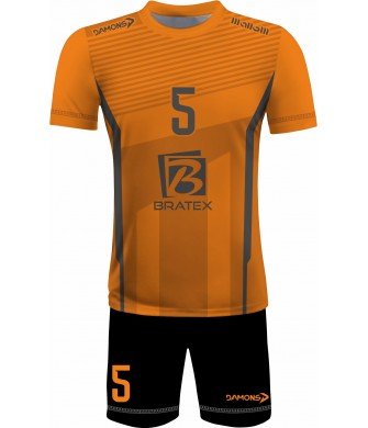 strój siatkarski męski omega 11 pomarańczowo-czarny, widoczny komplet meczowy do siatkówki halowej