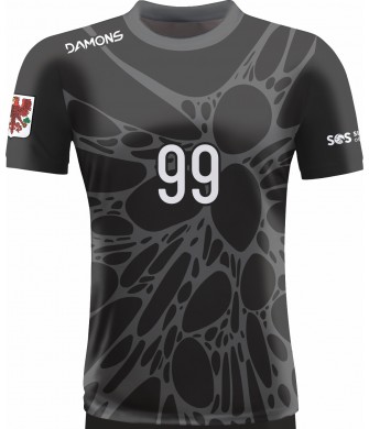 koszulka siatkarska omega 14 junior czarno-szara, sublimacja, szybkoschnąca do siatkówki halowej