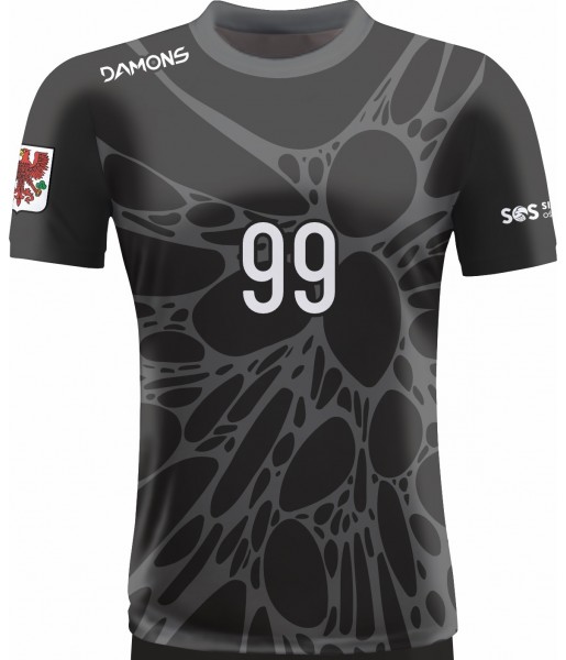 koszulka siatkarska omega 14 junior czarno-szara, sublimacja, szybkoschnąca do siatkówki halowej