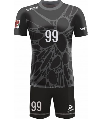 strój siatkarski męski omega 14 czarno-szary, profesjonalny komplet meczowy do siatkówki halowej