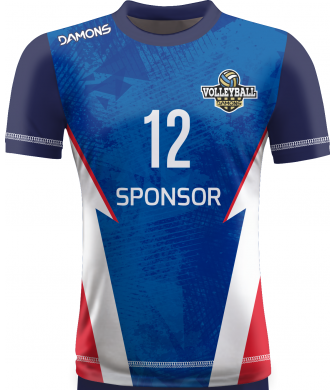 koszulka siatkarska omega 18 niebiesko-biało-czerwona, sublimacja, szybkoschnąca do hali