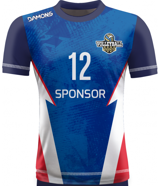 koszulka siatkarska omega 18 niebiesko-biało-czerwona, sublimacja, szybkoschnąca do hali