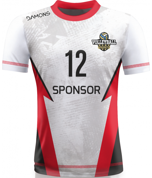 koszulka siatkarska omega 18 biało-czerwono-czarna, sublimacja, szybkoschnąca do hali