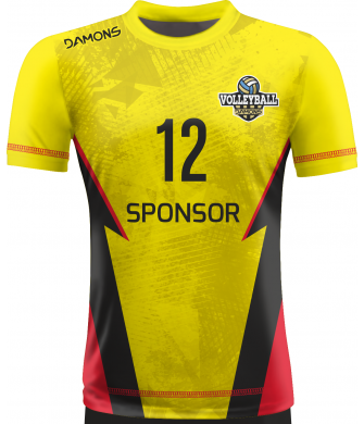 koszulka siatkarska omega 18 żółto-czarno-czerwona, sublimacja, szybkoschnąca do hali