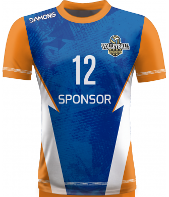 koszulka siatkarska omega 18 niebiesko-biało-pomarańczowa, sublimacja, szybkoschnąca do hali