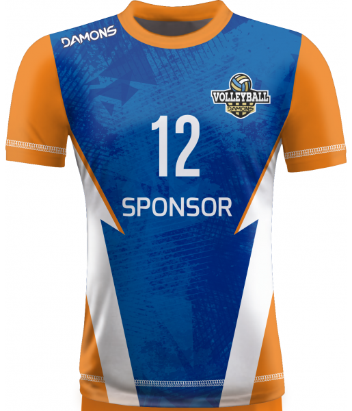 koszulka siatkarska omega 18 niebiesko-biało-pomarańczowa, sublimacja, szybkoschnąca do hali