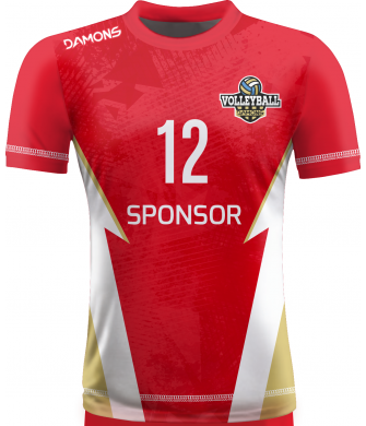 koszulka siatkarska omega 18 czerwono-biało-złota, sublimacja, szybkoschnąca do siatkówki halowej