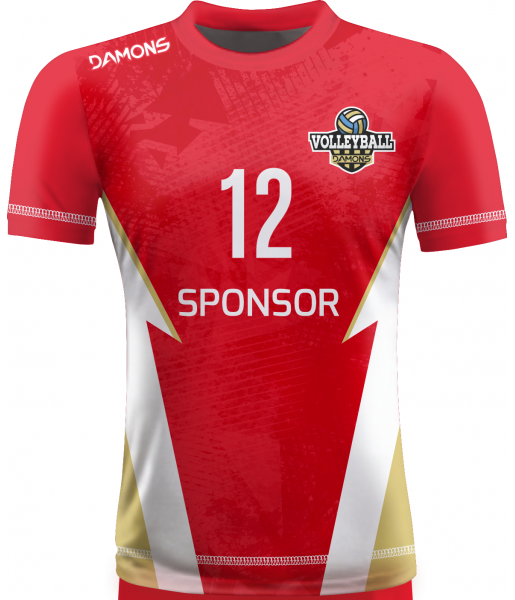 koszulka siatkarska omega 18 czerwono-biało-złota, sublimacja, szybkoschnąca do siatkówki halowej