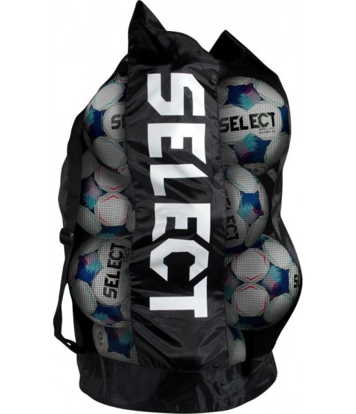 torba na piłki nożne select czarno-biała na 10-12 piłek ze ściągaczem i białym logo