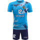 strój siatkarski męski Omega 21 niebiesko-granatowy, sublimowany komplet koszulki i spodenek