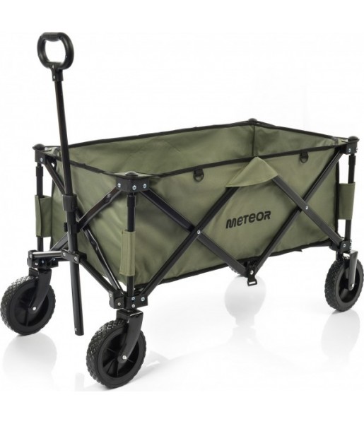 Ciemnozielony składany wózek transportowy Meteor X-300 130 l z wysuwaną rączką