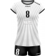 Strój Siatkarski Damski Sunshine Biało-Czarny – biała sublimowana koszulka z jasnoszarym promienistym wzorem i czarne spodenki