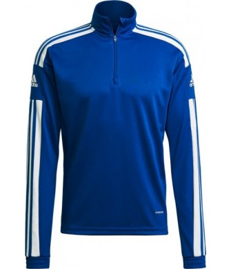 Niebieska bluza treningowa męska Adidas Squadra 21 Training Top z krótkim zamkiem, stójką, białymi paskami i technologią AEROREA