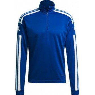 Niebieska bluza treningowa męska Adidas Squadra 21 Training Top z krótkim zamkiem, stójką, białymi paskami i technologią AEROREA
