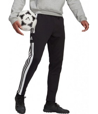 Czarne spodnie męskie Adidas Squadra 21 Sweat Pant z kieszeniami na zamek, ściągaczami i suwakami przy nogawkach