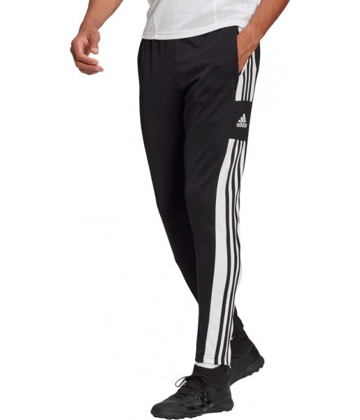 Czarne spodnie treningowe męskie Adidas Squadra 21 Training Pants z białymi paskami, kieszeniami na zamek i suwakami przy nogawk