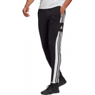 Czarne spodnie treningowe męskie Adidas Squadra 21 Training Pants z białymi paskami, kieszeniami na zamek i suwakami przy nogawk