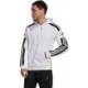 Biała bluza męska Adidas Squadra 21 Sweat Hoody z kapturem, czarnymi paskami i kieszenią kangurką