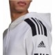 Biała bluza męska Adidas Squadra 21 Sweat Hoody z kapturem, czarnymi paskami i kieszenią kangurką