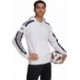 Biała bluza męska Adidas Squadra 21 Sweat Hoody z kapturem, czarnymi paskami i kieszenią kangurką
