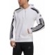 Biała bluza męska Adidas Squadra 21 Sweat Hoody z kapturem, czarnymi paskami i kieszenią kangurką