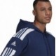 Granatowa bluza męska z kapturem Adidas Squadra 21 Sweat Hoody Team Navy Blue z kieszenią kangurką, białymi paskami i regulowany