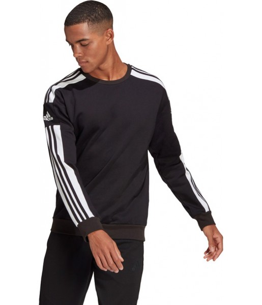 Czarna bluza męska Adidas Squadra 21 Sweat Top z białymi paskami, okrągłym dekoltem i ściągaczami