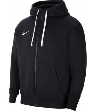 Czarna bluza męska rozpinana z kapturem Nike Park 20 Fleece z pełnym zamkiem, bocznymi kieszeniami, białym logo Nike i regulowan