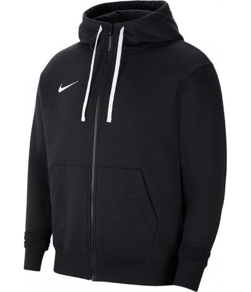Czarna bluza męska rozpinana z kapturem Nike Park 20 Fleece z pełnym zamkiem, bocznymi kieszeniami, białym logo Nike i regulowan